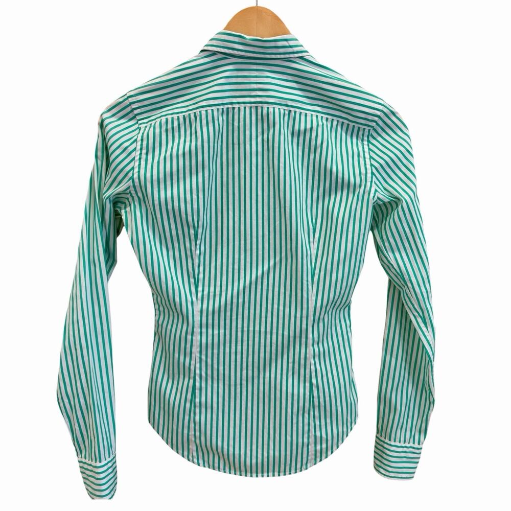 Ralph Lauren Blue Label Womens 2 Slim Fit Green White Striped Oxford Shirt - Picture 5 of 8